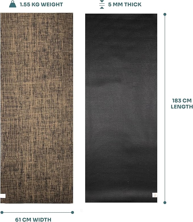 Myga Jute Yoga Mat, High Performance Vegan Floor Exercise Mat, Eco Friendly Biodegradable Yoga Mat with PVC Backing,72" x 24", 0.2" Thickness