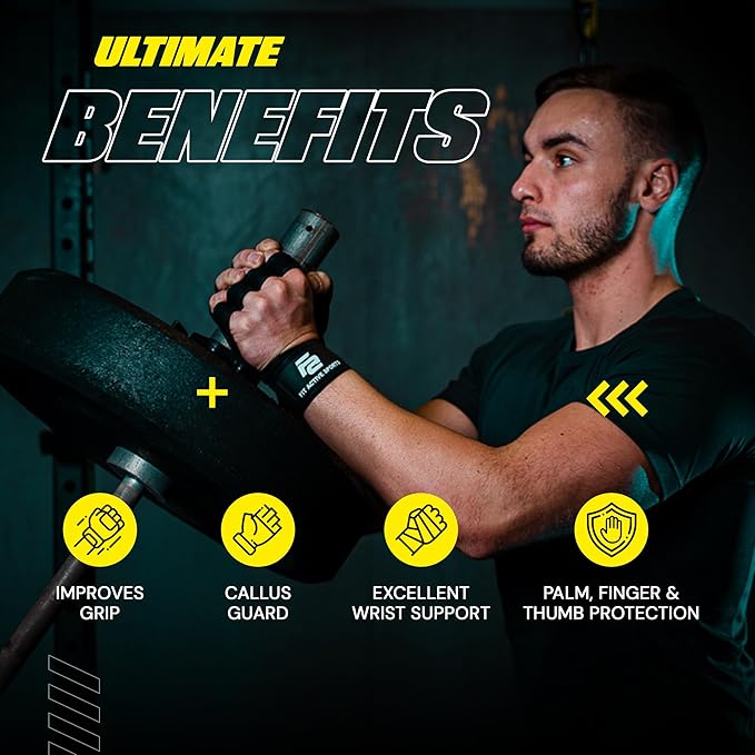 Fit Active Sports New Ventilated Weight Lifting Workout Gloves with Built-in Wrist Wraps for Men and Women - Great for Gym Fitness, Cross Training, Hand Support & Weightlifting.