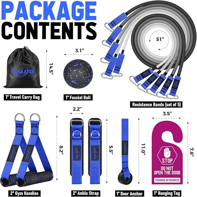 WALITO Resistance Bands Set - Exercise Bands with Handles, Door Anchor, Legs Ankle Straps, for Heavy Resistance Training, Physical Therapy, Muscle Training, Yoga, Home Workouts, Gym