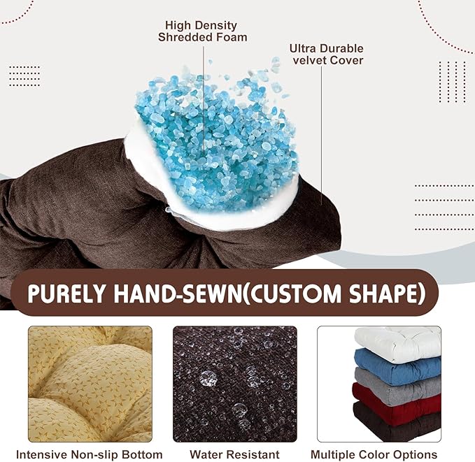 2 Pack Outdoor Bench Cushion Patio Waterproof Porch Swing Cushions Tufted Memory Foam Bench Seat Pads Thicken Non Slip for Outside Indoor Garden Furniture Wicker Loveseat Settee(Brown,42x16 Inch)