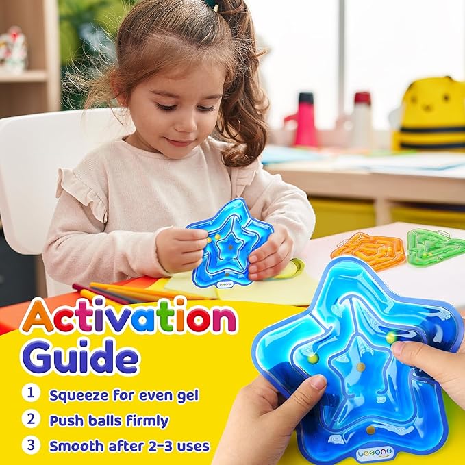 LESONG Sensory Fidget Toys for Kids: Gel-Filled Squishy Fidget Maze - Calming Sensory Toys for Autism ADHD Classroom Travel - Prizes for Boys Girls (4 Pack)