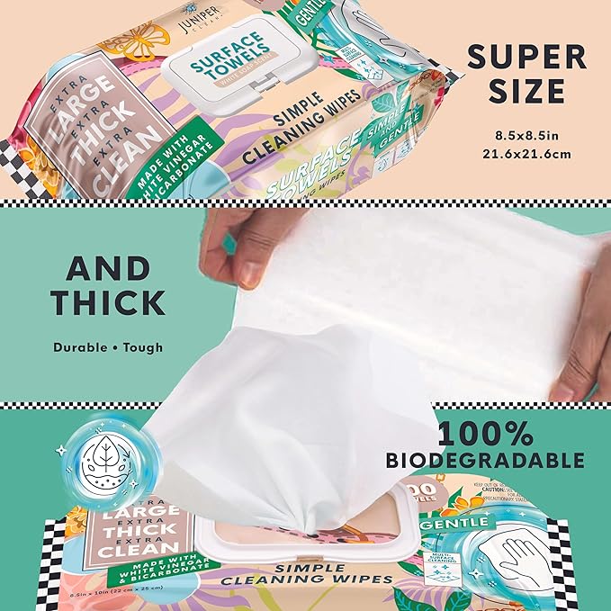 3 Packs Surface Cleaning Wipes, Thick & Large Dispose, All-Purpose Cleaner for Bathroom, Kitchen, Office, 300 Count Soft Flow, Biodegradable, White Soap Scent