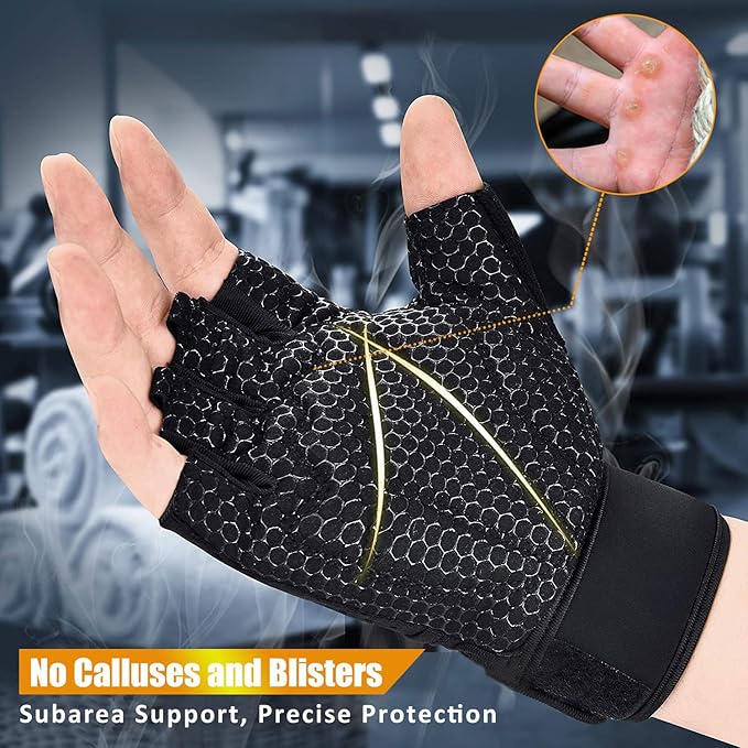 ihuan Breathable Weight Lifting Workout Gym Gloves: Fingerless Exercise Wrist Support | Enhance Palm Protection | Extra Grip for Fitness |Training | Rowing | Pull-ups