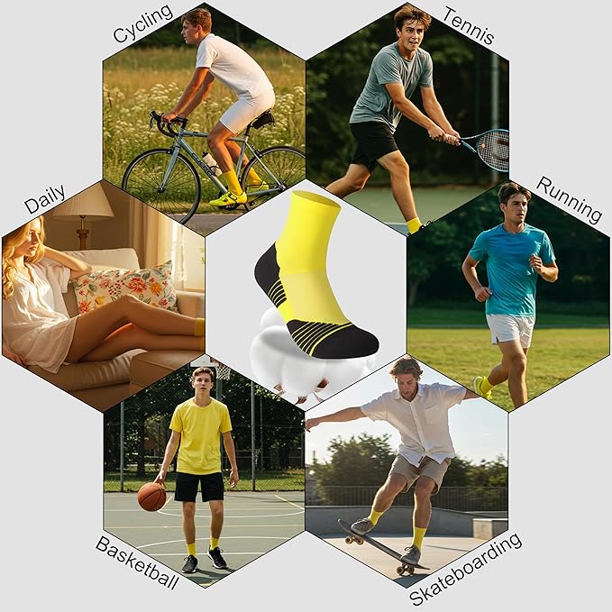 HUSO Compression Ankle Running Socks: Athletic Socks for Men Women with Cushion,Work Hiking Basketball Sport Socks 3 Pairs