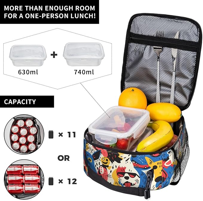 Insulated Lunch Box for Women Men, Dog Lunch Box Reusable Portable Lunch Bag Cooler Tote Waterproof Lunch Container for Office Picnic Work Travel