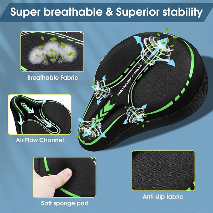 MSDADA New Large Gel Bike Seat Cover, Extra Soft Bike Seat Cushion for Men Women Comfort Wide, Fits Indoor/Outdoor/Exercise Bikes (11.22 inch x 10.03 inch)