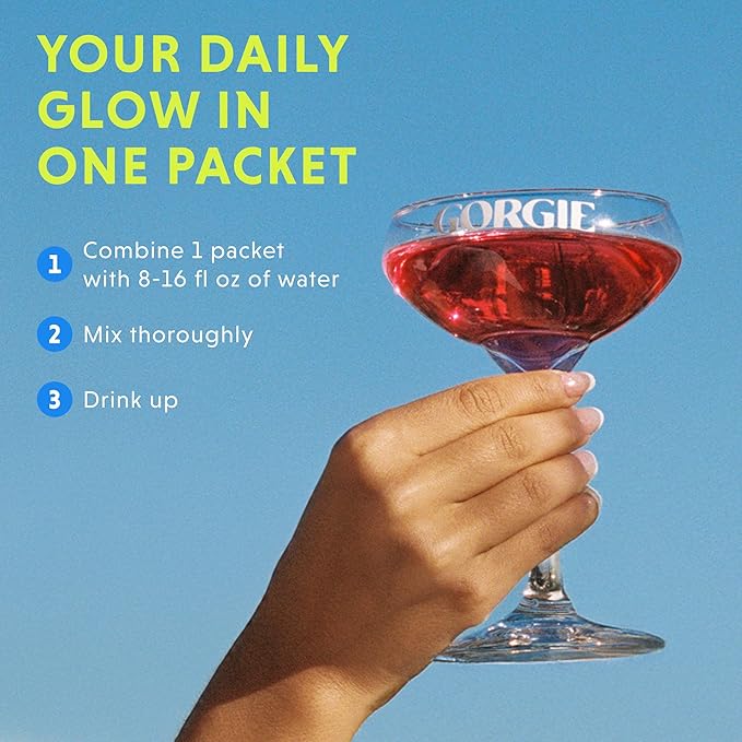 GORGIE Glow Variety Pack 15 Sticks, Electrolyte Powder Healthy Drink Mix, w/Hyaluronic Acid, Aquamin, Vitamin C & D, Probiotics, No Sugar, Antioxidants for Hydration, Skin Care, and Gut Balance