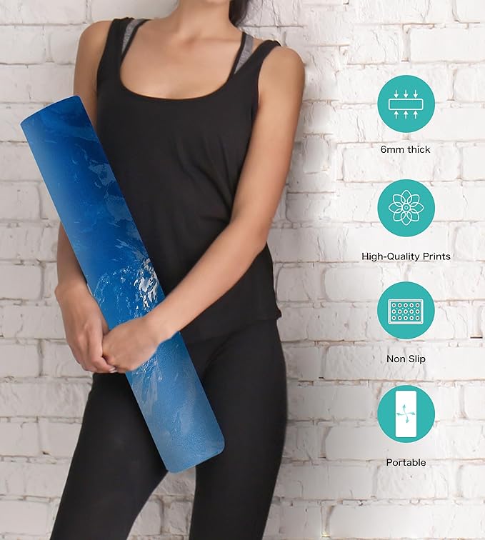 Non Slip Yoga Mat TPE Workout Mat for Men Women, Thick Workout Mat with Carrying Strap, Fitness Mats for Exercise, Yoga, Fitness, Pilates, Floor Workouts (72" x 24" x 6mm)