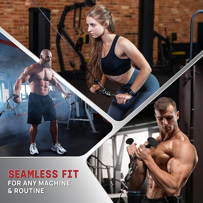 Yes4All Cable Machine Attachment, Row Handles, Tricep Rope, Straight Bar, V Bar, LAT Pulldown Accessories Load 880 LB for Home Gym