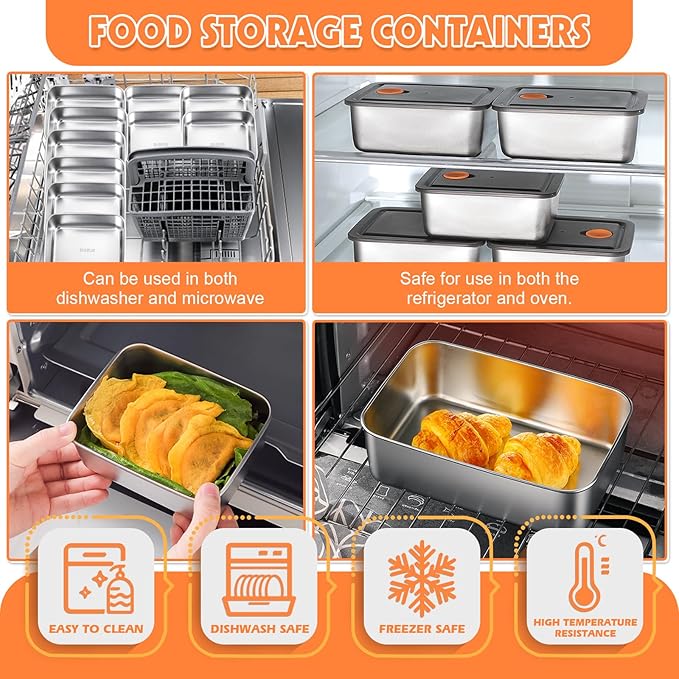 10 Pack Stainless Steel Food Storage Containers with Leak-Proof Lids, 16oz Reusable Metal Meal Prep Lunch Boxes, Stackable, BPA-Free, Dishwasher Safe for Snacks, Fruits & On-the-Go Meals