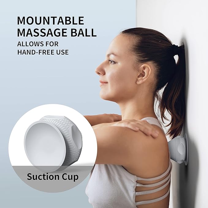 Mountable Self-Massage Ball Handfree with Suction Cup,Deep Tissue Back Sore Muscle Knot Massager,Myofascial Release,Manual Massage Balls, Foot Plantar Fasciitis, Back Stress Relief - Gray