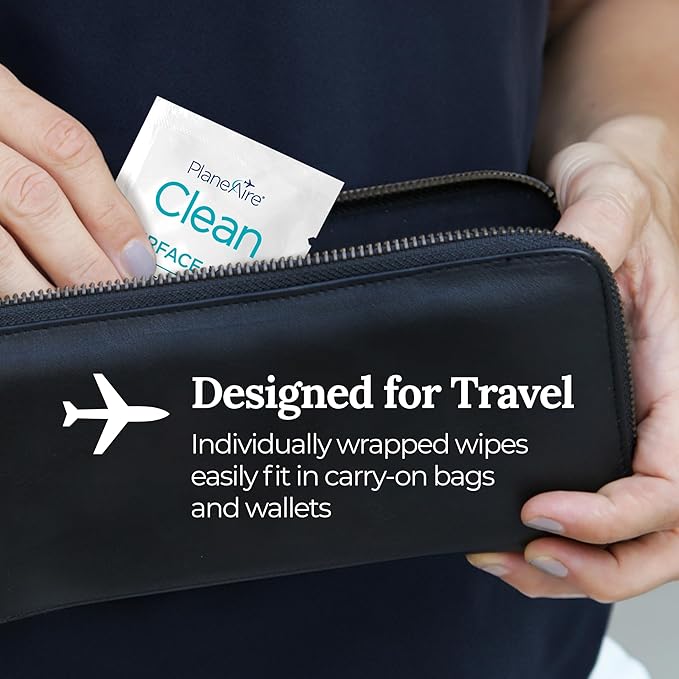 Clean Wipes | Surface Cleaning Wipes | Individually Wrapped Travel Wipes | All Purpose Cleaning Wipes | Airplane Travel Essentials | Travel Cleaning Supplies | On the Go | Essential Oils | 2 Pack