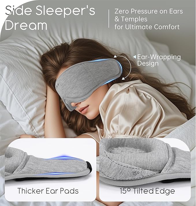 Sleep Mask with Headphones Bluetooth 5.4, TOPOINT 3D Eye Mask Blackout with Soft Bamboo Cotton for Side Sleepers Women Men, Sleep Headphones Earphones HD Speaker Microphone for Travel Meditation Gift