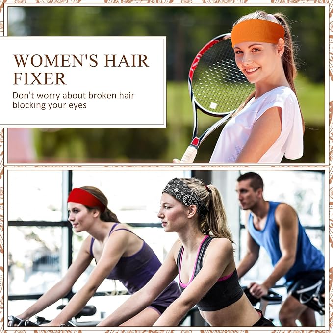 18 Pcs Sports Sweatbands for Men Women Camo Headbands Workout Non Slip Headbands Breathable Head Band Fitness Stretchy Unisex Hairband for Yoga Running Cycling Ball