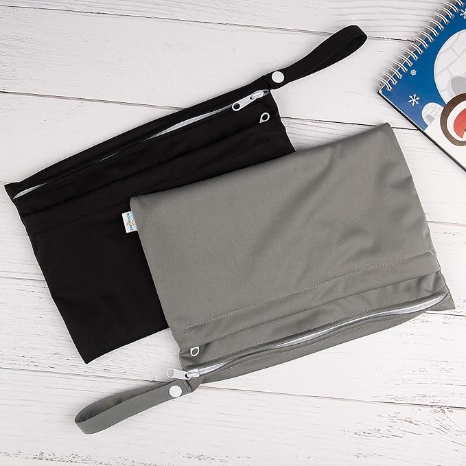 babygoal Wet Dry Bags for Baby Cloth Diapers, Washable Travel Bags, Beach, Pool, Gym Bag for Swimsuits & Wet Clothes with Two Zippered Pockets 2 Pack Small Size 2LNS01