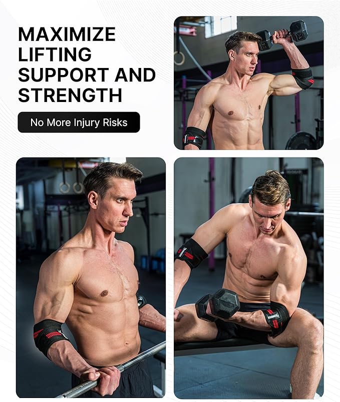 DMoose Fitness Elbow Wraps for Weightlifting (Pair) 40" Adjustable Brace for Joint Support, Pain Relief & Tendonitis - Elbow Straps for Weight Lifting, Bench Press & Gym Workouts, Band for Men & Women