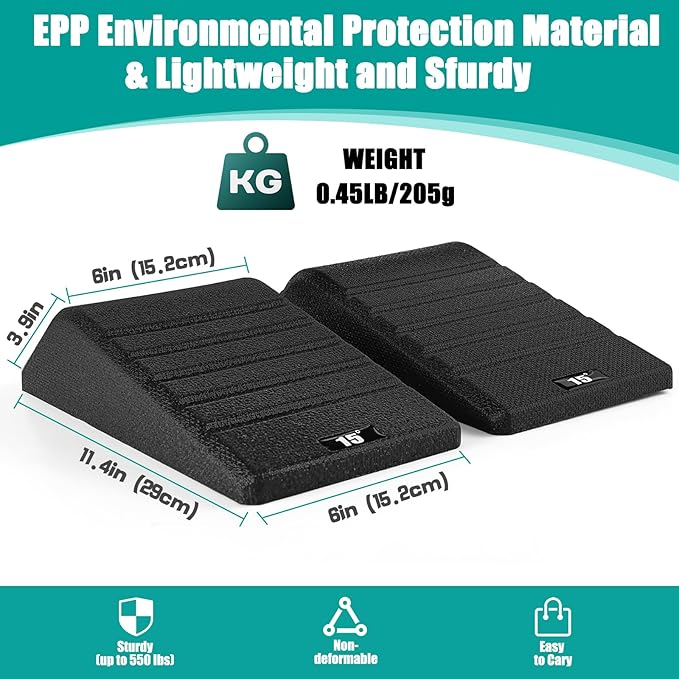 Squat Wedge Block 2PCS Non Slip Professional Ramp - 550 LBS Weight Capacity - Slant Board for Calf Stretching - Calf Stretcher Slant Board - Yoga Blocks