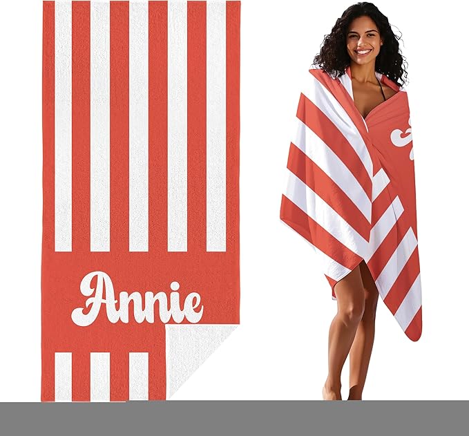 JML Personalized Beach Towel with Name, Custom Cabana Stripe Beach Towel, Customized Microfiber Pool Towel, Quick Dry & Absorbent Swim Towel for Adult,Mother's Day, Birthday, Summer Holiday,Vacation