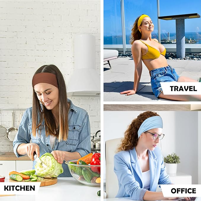 Lotus78, Pack of 8 Wide Headbands for Women Non Slip, Fashionable Sports Hair Bands for Women's Hair, Soft Elastic Stretchy Head Bands, Yoga Workout Headbands for Women Daily Fashion(Breeze icon)