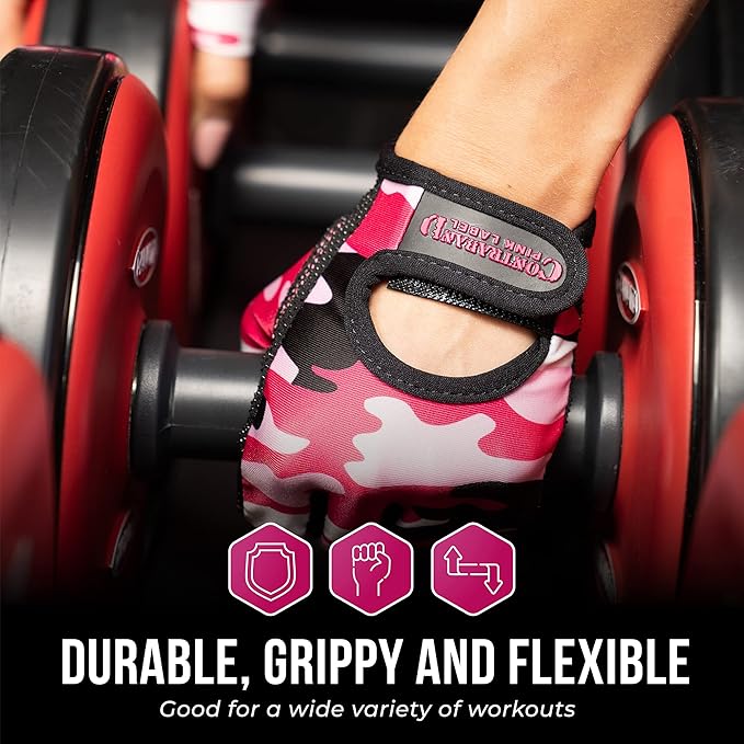 5217 Women's Design Series Camo Print Lifting and Rowing Gloves (Pair) - Lightweight Vegan Medium Padded Microfiber Amara Leather w/Griplock Silicone