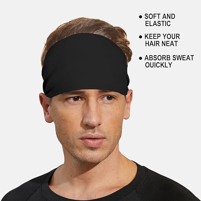 VIMPEP Tenacious Sports Headbands for Men Soft Feeling Non Silp Sweatband Workout Headband for Running,Cycling,Basketball,Tennis,Yoga Fitness Stretchy Quick-Dry Hairband for Unisex (3/4/6 Pack)