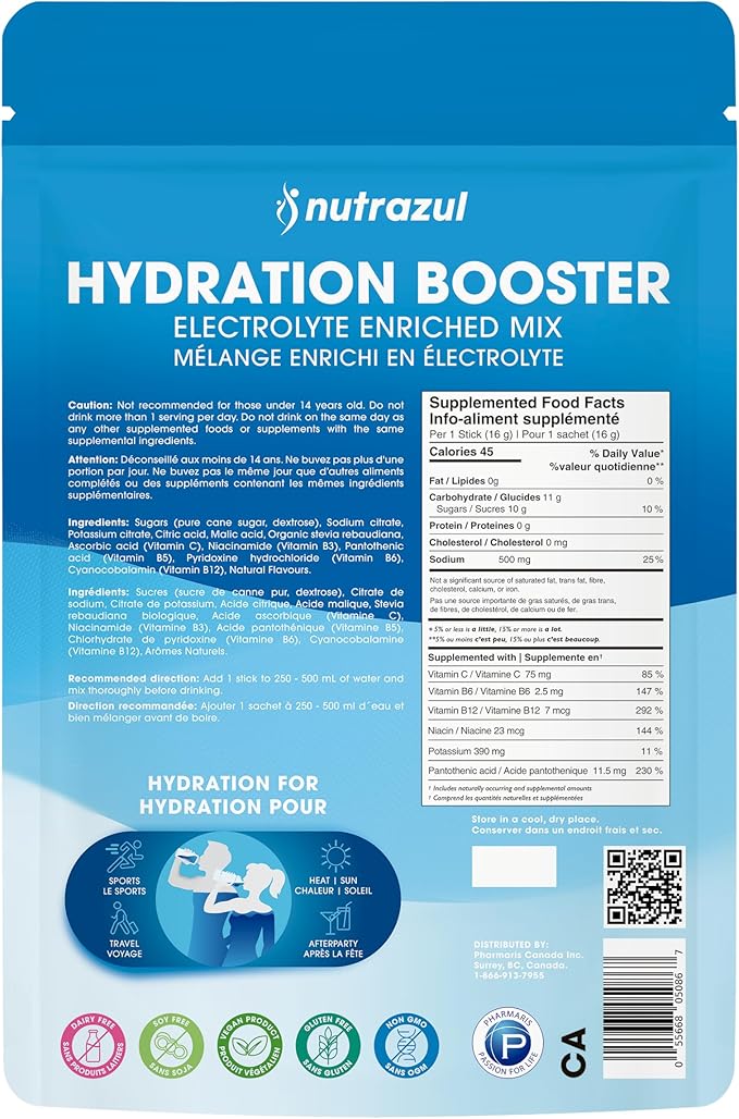 nutrazul Hydration Booster 30 Sticks | Rapid Hydration Support | Electrolyte Mix with No Artificial Sweeteners | Acai Berry, Lemon Lime & Passion Fruit | Vegan, Gluten-Free, Non-GMO