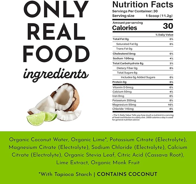 Coconut Lime Electrolytes – 30‑Serving Hydration Drink Mix with Coconut Water, Sea Salt, and Trace Minerals – Supports Hydration, Recovery, and Electrolyte Balance*