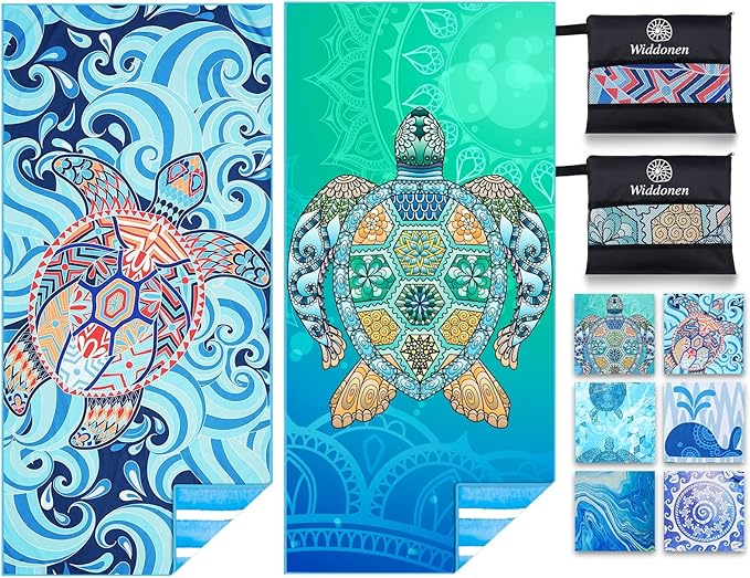 2 Pack Microfiber Lightweight Beach Towel Sand Free Quick Dry Absorbent Thin Compact Towels for Swimming Pool Camping Beach Accessories Large Easy Pack Travel Things for Vacation Essentials Gift