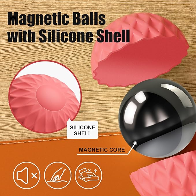 Silicone Magnetic Balls, Fidget Toys, 6-Pack Stress Relief Toys for Adults, Teens, Sensory Toy for Fingers Hands, Quiet Office Desk Toys with Textures, Magnet Fidget Fun Gift (Red)