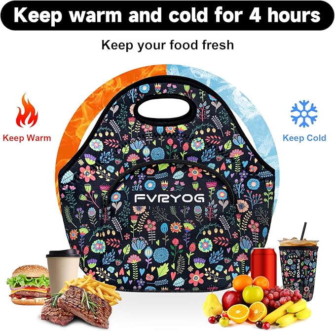 Lunch Bag for Women Soft Neoprene Lunch Bag Lightweight, Thermal Insulated and Reusable Lunch Bag for Women 13.4 * 13.4 IN