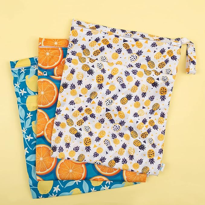 babygoal Wet Dry Bags for Baby Cloth Diapers, Washable Travel Bags, Beach, Pool, Gym Bag for Swimsuits & Wet Clothes with Two Zippered Pockets 3 Pack, 3LN22