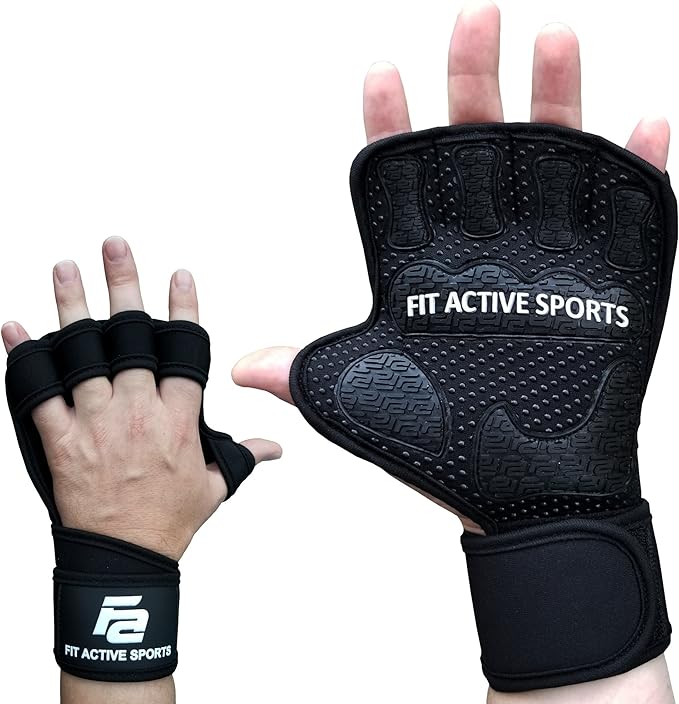 Fit Active Sports Gripper Weight Lifting Gloves with Wrist Wraps - Extra Grip & Padding for Lifting, Gym Workout, Cross Training Fitness, & Weightlifting. for Men & Women. No Calluses