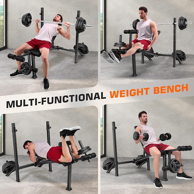 ANCHEER Weight Bench, 3 Sec Foldable Workout Bench with Squat Rack Leg Extension & Leg Curl, 900LBS Adjustable Bench Press for Home Gym, Standard Strength Training Bench