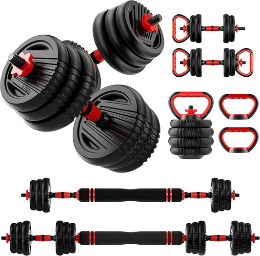 Adjustable Dumbbell Set, 10/20/30/45/70/90lbs Free Weight Set with Connector, 4 in1 Dumbbells Set Used as Barbell, Kettlebells, Push up Stand, Fitness Exercises for Home Gym Suitable Men/Women