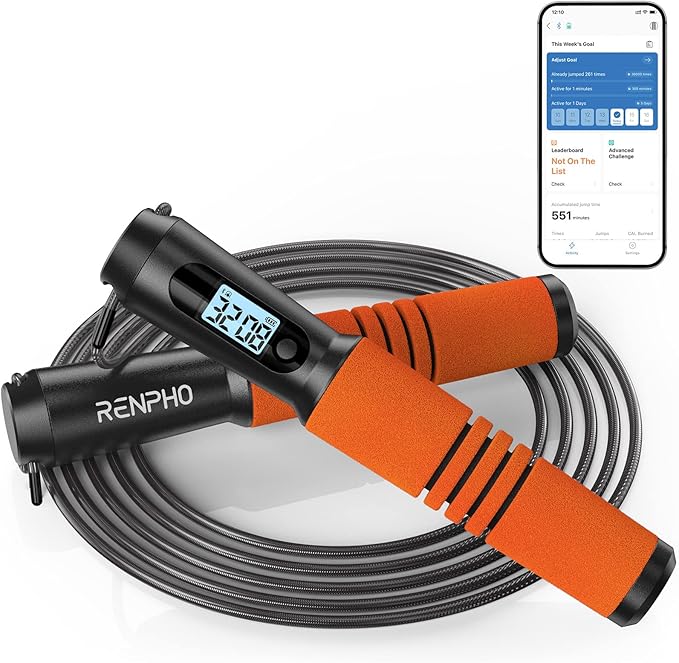 RENPHO Smart Jump Rope - APP Data Storage & Tracking & Analysis, Tangle-Free Jumping Rope for Men, Women, Skipping Rope with Counter, Adjustable workout Jump Ropes for Crossfit, Gym, MMA