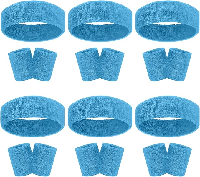 18 Pcs Sweatbands Headband Wristband Set Colorful Striped Terry Cloth Sports Athletic Gym 80s Sweat Headbands
