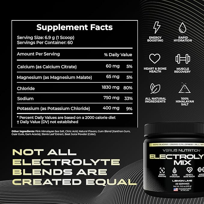 Electrolytes Powder No Sugar- Zero Calorie Hydration Powder | Sugar Free Electrolytes for Fasting, Keto & Vegan | Natural Ingredients Electrolyte Mix for Energy Boost, 60 Servings