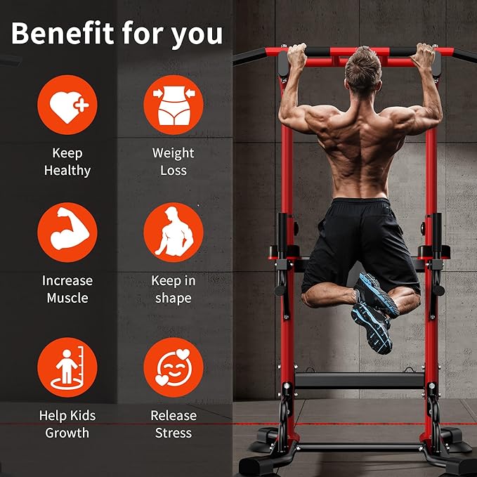 SogesHome Pull Up Bar and Dip Station, Heavy Duty Adjustable Home Gym Equipment for Strength Training, Multifunctional Workout Bar with Resistance Bands – Full Body & Core Exercise