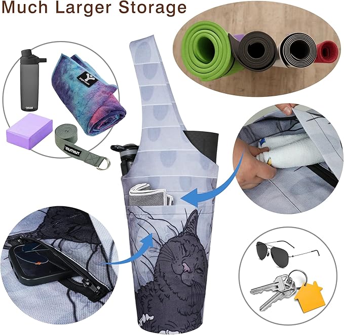 Fashion Printed Yoga Mat Bag with Large Side Pocket & Zipper Pocket Long Tote Yoga Bag Fit Most Size Mats - Holds More Yoga Accessories