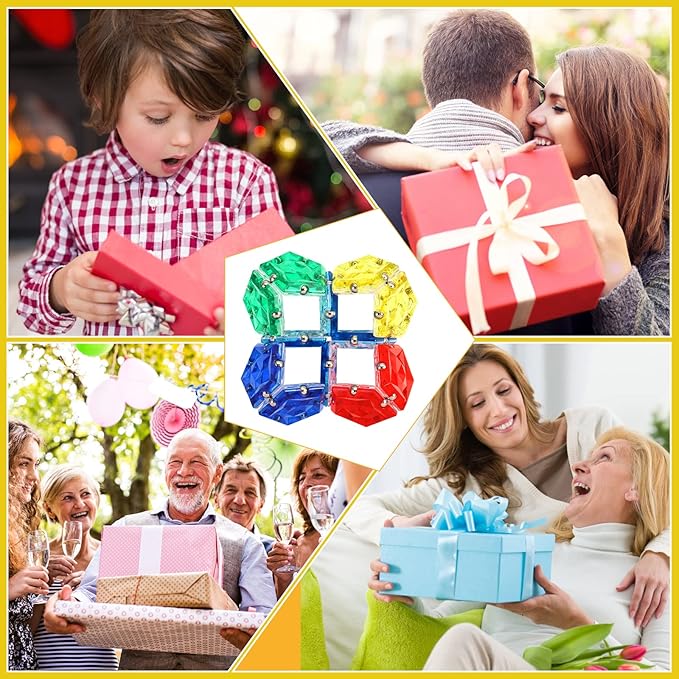 RoomyRoc Magnetic Fidget Sphere - Pentagons Magnets Balls - 12 Piece Set - Crystal Golden - Magnet Fidgets Toy - Creativity Beyond Imagination, Inspirational, Recreational, Desk Toys for Adults