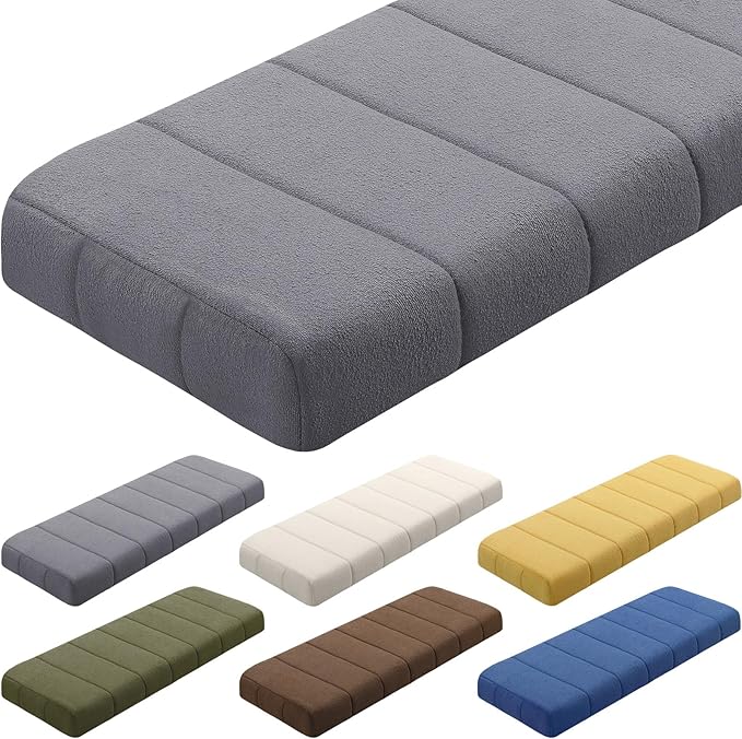Wenqik Bench Cushion 48x18x4 Inch for Indoor Outdoor Furniture Tufted Thicken Bay Window Seat Cushion Non Slip Waterproof Dining Piano Bench Pad Pillow Anti Cat Scratch for Patio Porch Swing, Gray