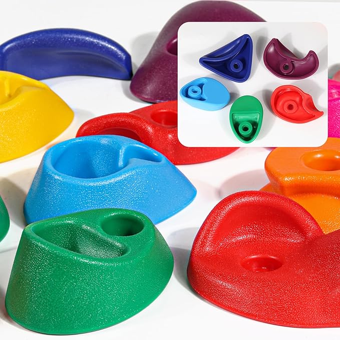 TOPNEW 32 Rock Climbing Holds Multi Size for Kids, Adult Rock Wall Holds Climbing Rock Wall Grips for Indoor and Outdoor Playground Play Set - Includes 2 Inch Mounting Hardware