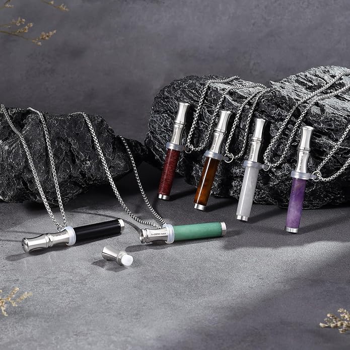 Breathe Free Necklace with Filter, Anxiety & Stress Relief Breath Tool for Meditation, Mindfulness and Relaxation,Natural Stone Breathing Necklace, Portable Wellness Gift for Adults