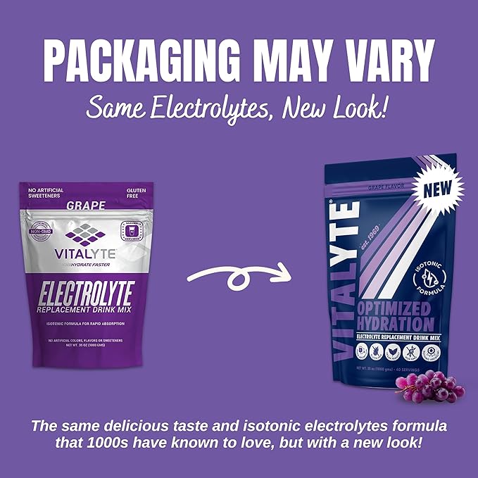 Vitalyte Electrolyte Powder Drink Mix, Isotonic Electrolyte Hydration Mix, Gluten Free Post Workout Powder Mix, Pack of 1, 35 oz., Grape Flavor
