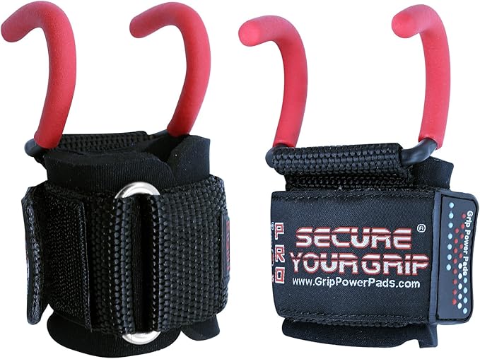 Weight Lifting Rod Hooks Heavy Duty Wrist Wraps Power Weight Lifting Training Gym Grips Straps Set of 2