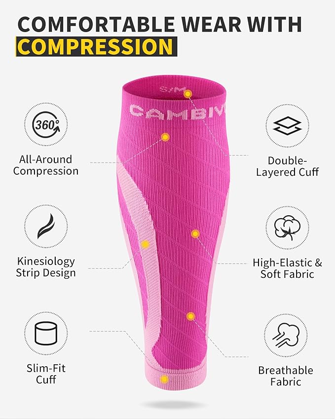 CAMBIVO 3 Pairs Calf Compression Sleeves for Men & Women – Footless Compression Socks for Shin Splints, Pain Relief, Varicose Veins – Leg Support for Running, Travel, Fitness, Nursing