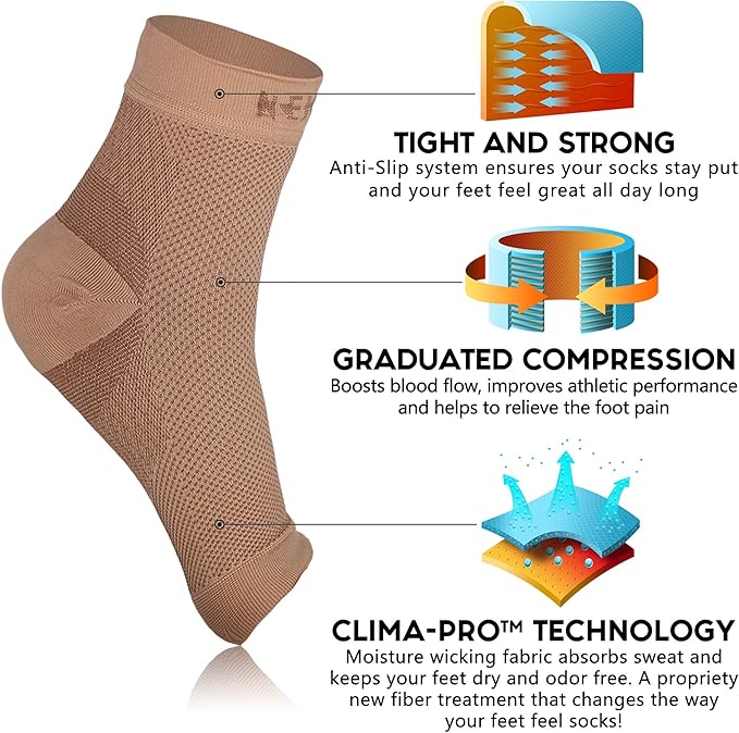 NEWZILL Plantar Fasciitis Socks with Arch Support, BEST 24/7 Foot Care Compression Sleeve, Eases Swelling & Heel Spurs, Ankle Brace Support, Increases Circulation (S/M, Nude)