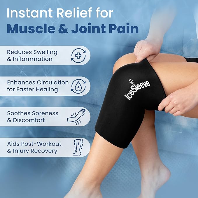 IceSleeve Elbow & Knee Ice Pack Wrap, Reusable Ice Sleeve for Arm & Leg, Flexible Gel Ice Pack for Knee Injuries, Tennis Freeze Sleeve Elbow Compression Wrap, Cold & Heat Therapy, Black XL 1 Pack