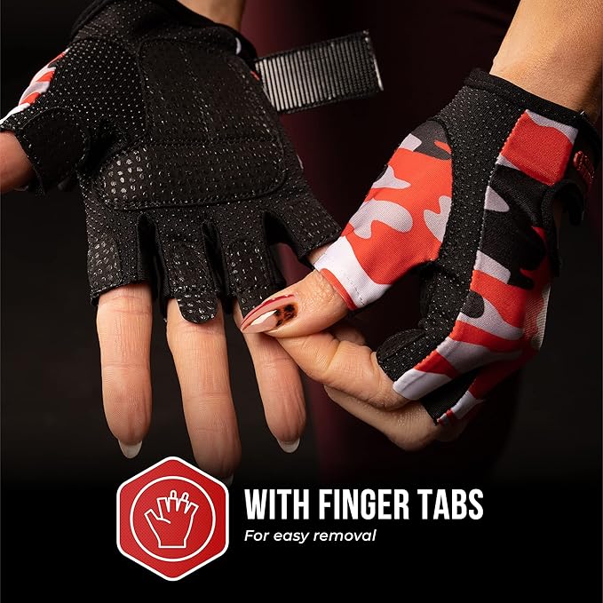 5217 Women's Design Series Camo Print Lifting and Rowing Gloves (Pair) - Lightweight Vegan Medium Padded Microfiber Amara Leather w/Griplock Silicone