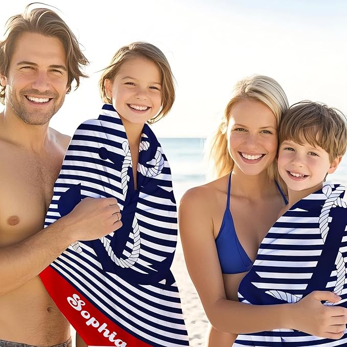 JML Personalized Beach Towel with Name, Custom Anchor Beach Towel, Customized Microfiber Pool Towel, Quick Dry & Absorbent Swim Towel for Adult,Anniversary, Birthday, Summer Holiday,Vacation